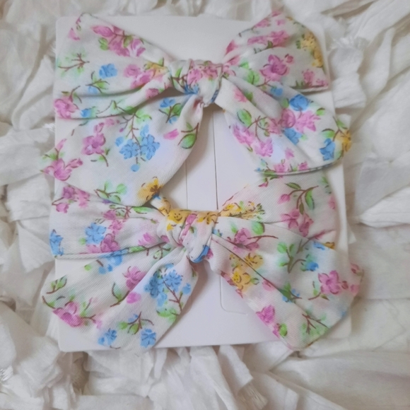 Accessories - Pastel Delicate Floral Hair Bows Set 2 NWOT Flowers Ribbon Cottagecore